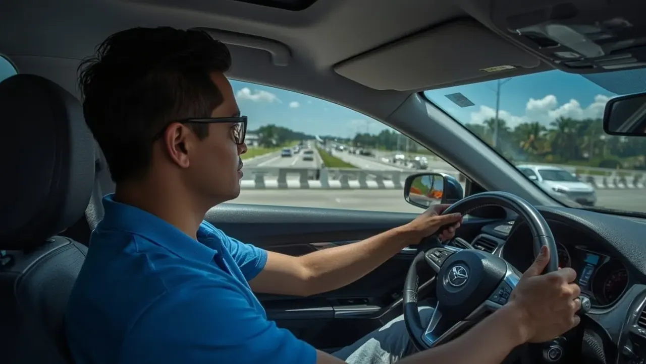 Pemandu jockey profesional memandu kereta pelanggan ke pelabuhan
